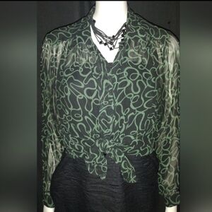 "Paula Saker Studio" Green & Black Blouse